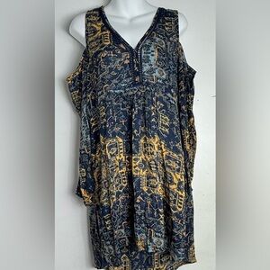 Navy and Gold Patterned Women's off the shoulder dress